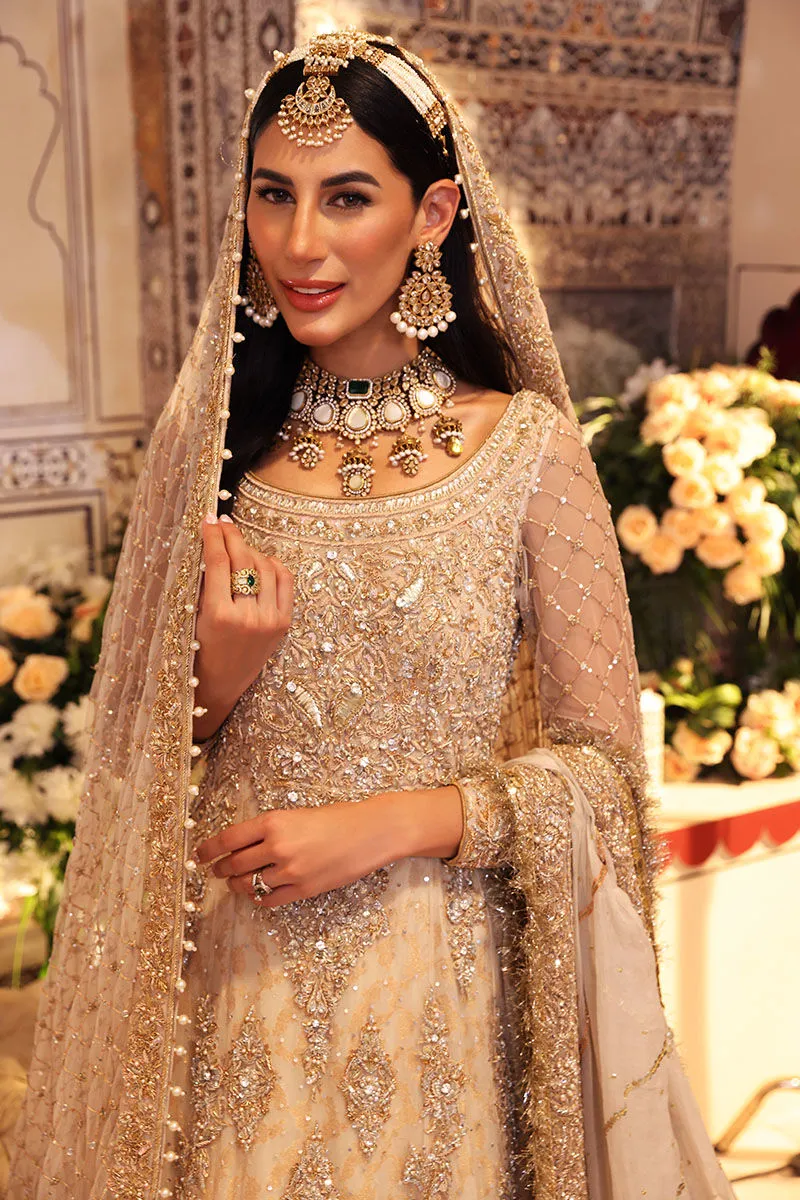 Off-White Pakistani Bridal Frock with Lehenga Dress