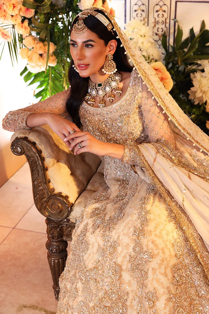 Off-White Pakistani Bridal Frock with Lehenga Dress