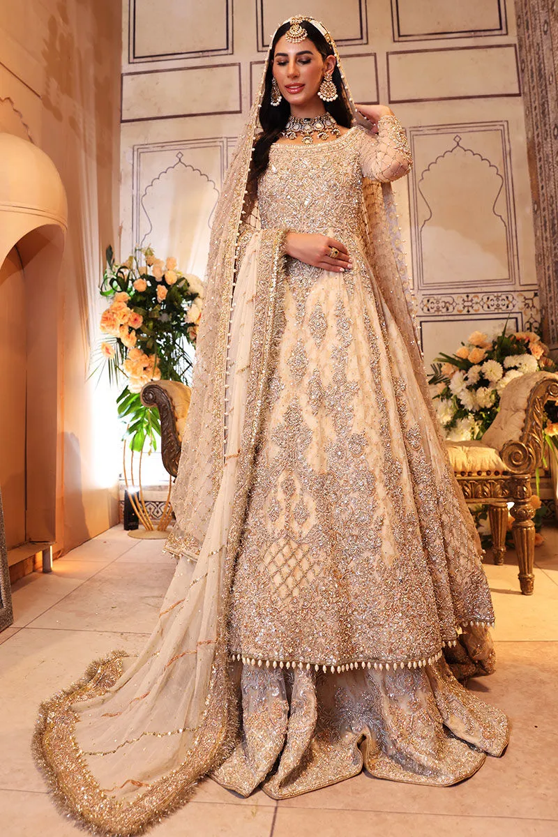 Off-White Pakistani Bridal Frock with Lehenga Dress