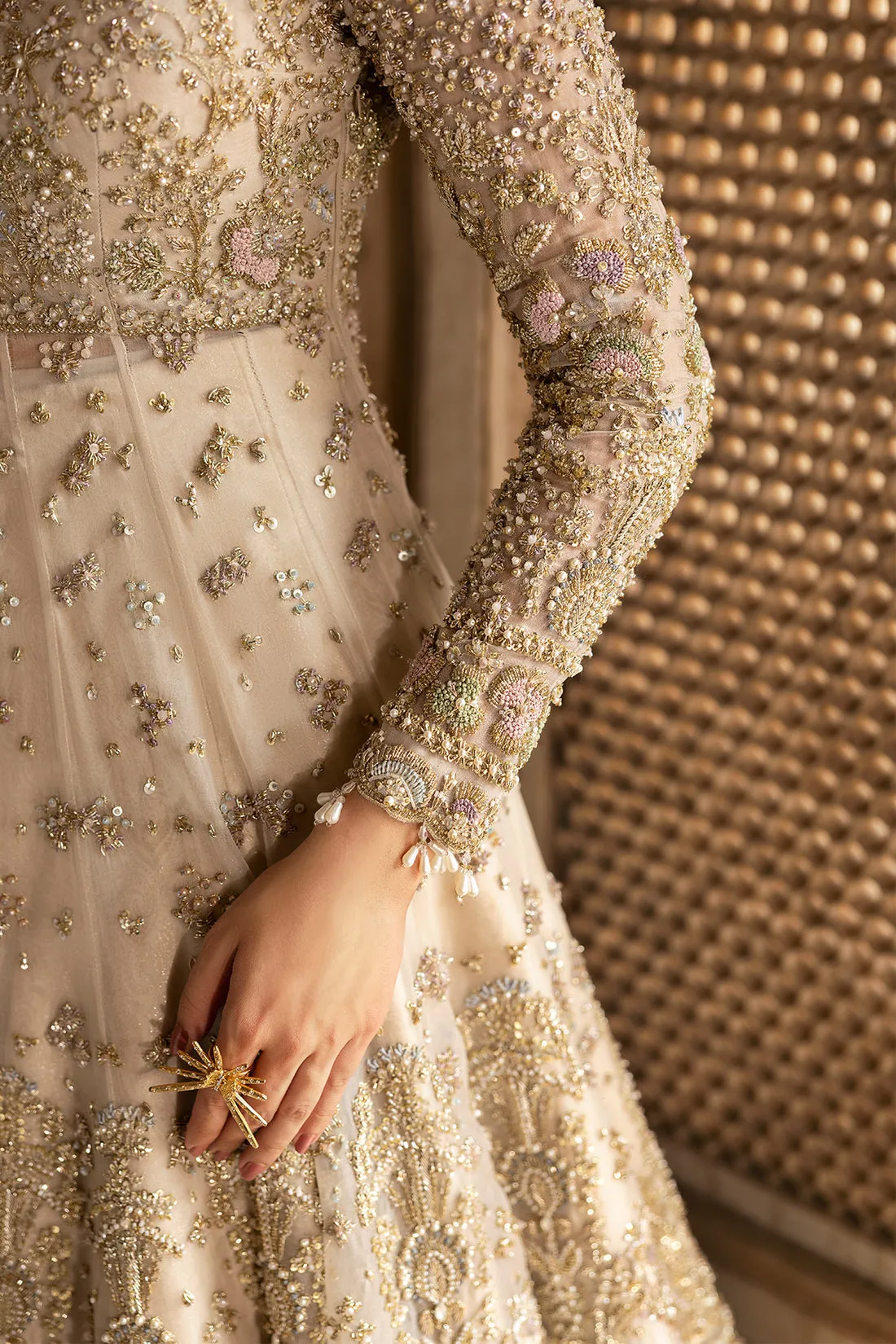 Off White Pakistani Bridal Lehenga and Frock Dress