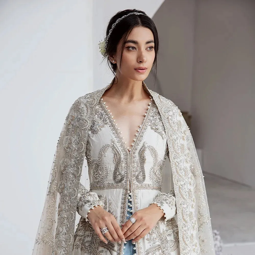 Open Pishwas Frock and Lehenga Pakistani Bridal Dress