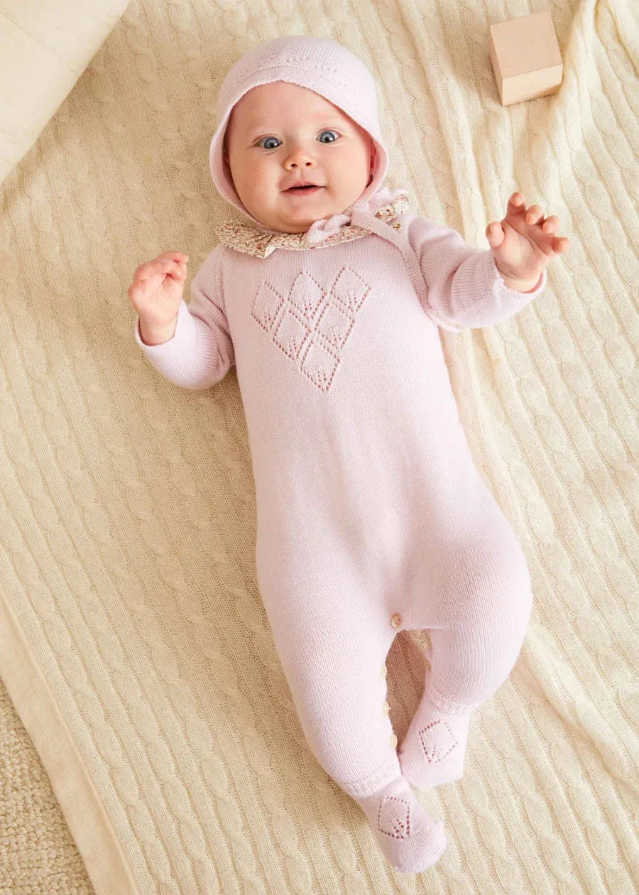 Ophelia Floral Ruffle Collar Knitted All-In-One in Pink (1-6mths)