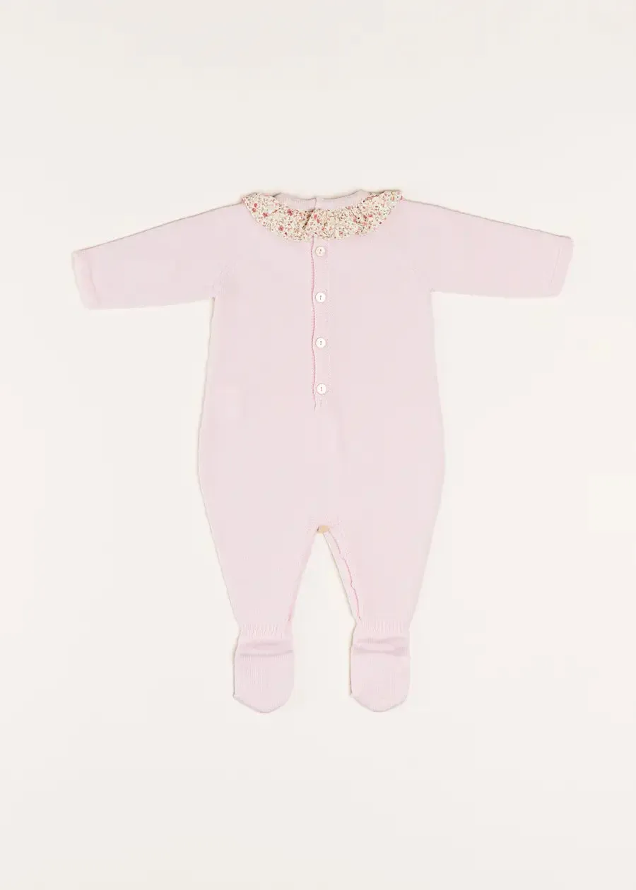 Ophelia Floral Ruffle Collar Knitted All-In-One in Pink (1-6mths)