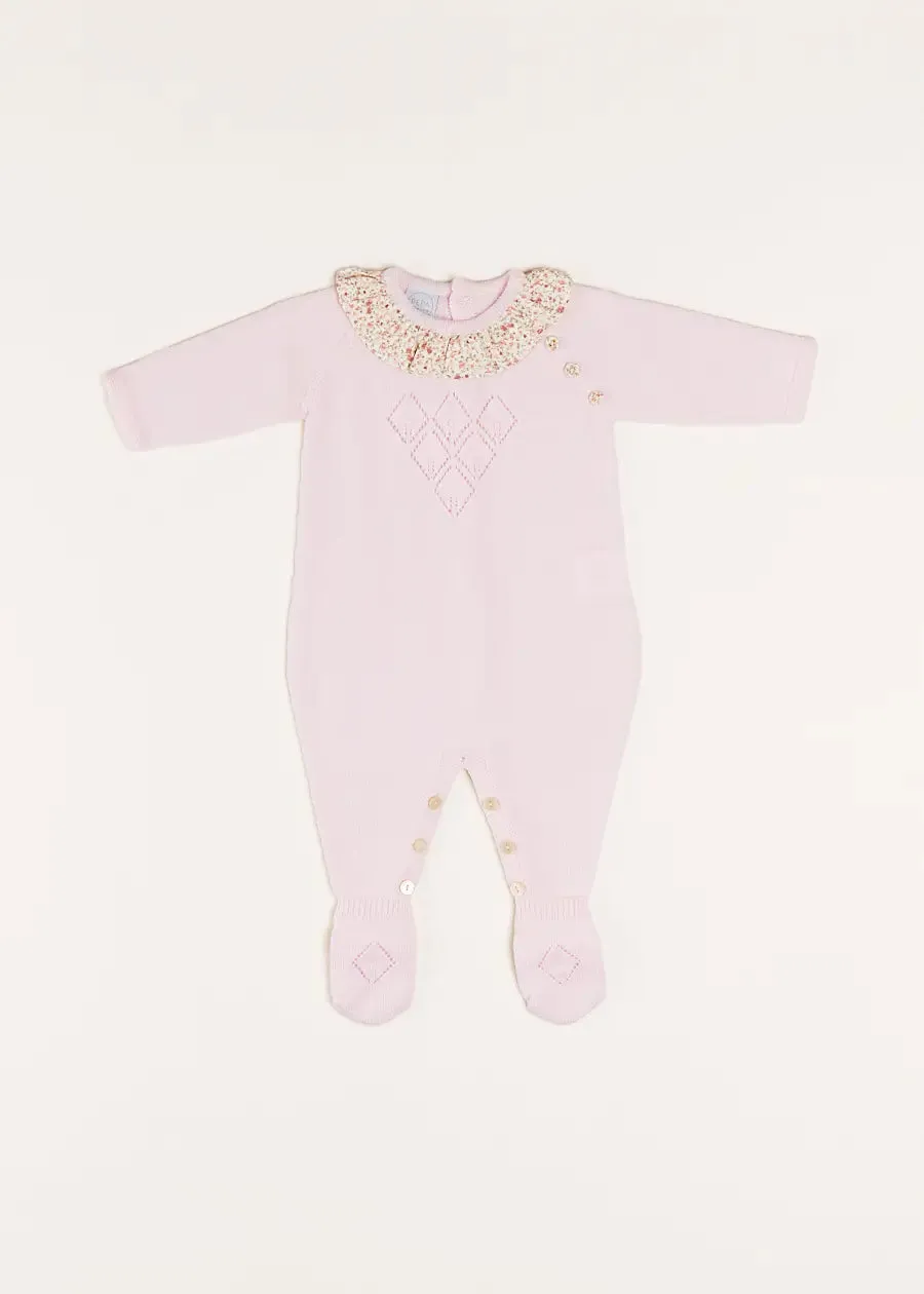 Ophelia Floral Ruffle Collar Knitted All-In-One in Pink (1-6mths)