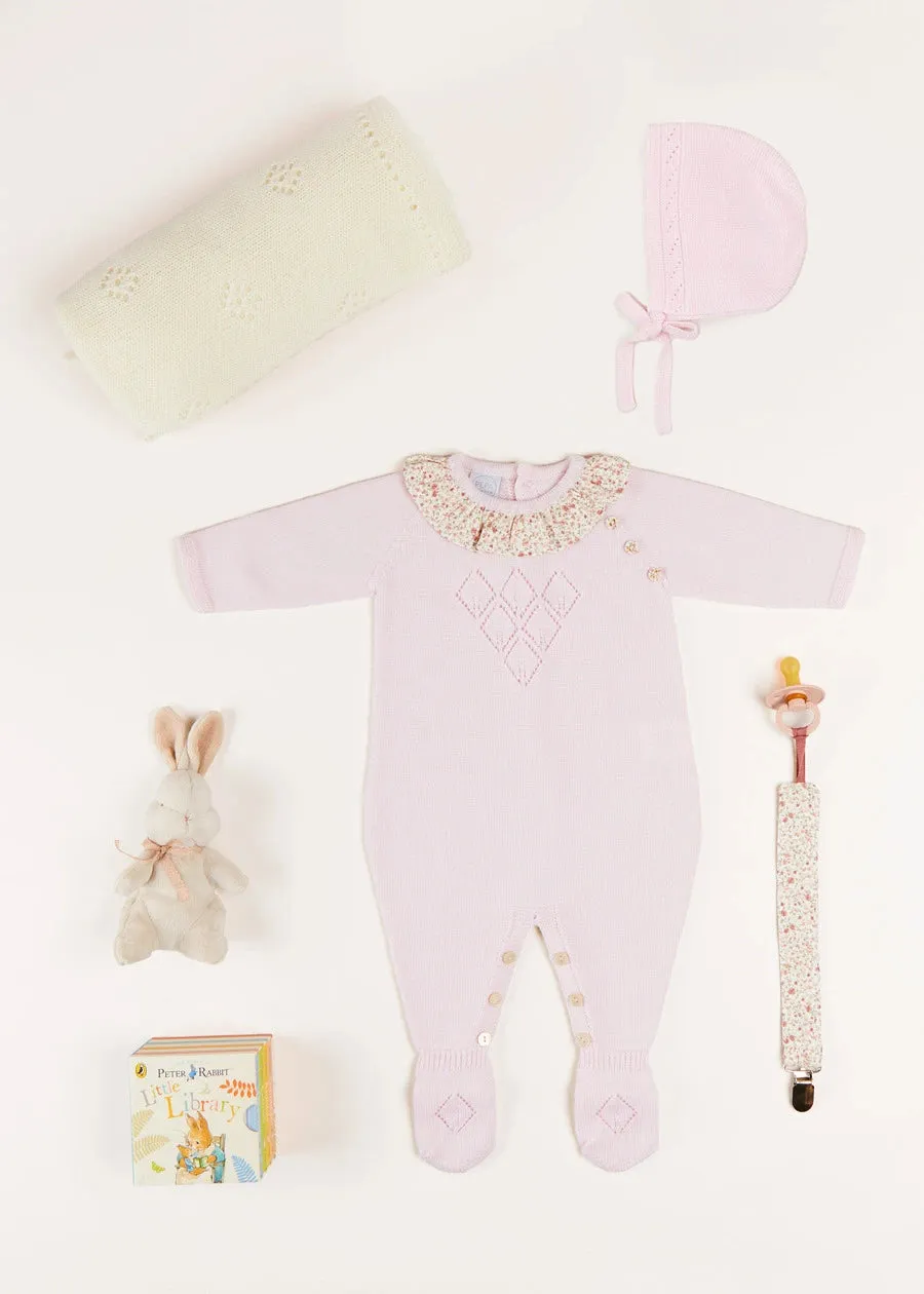 Ophelia Floral Ruffle Collar Knitted All-In-One in Pink (1-6mths)