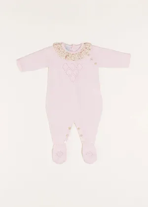 Ophelia Floral Ruffle Collar Knitted All-In-One in Pink (1-6mths)