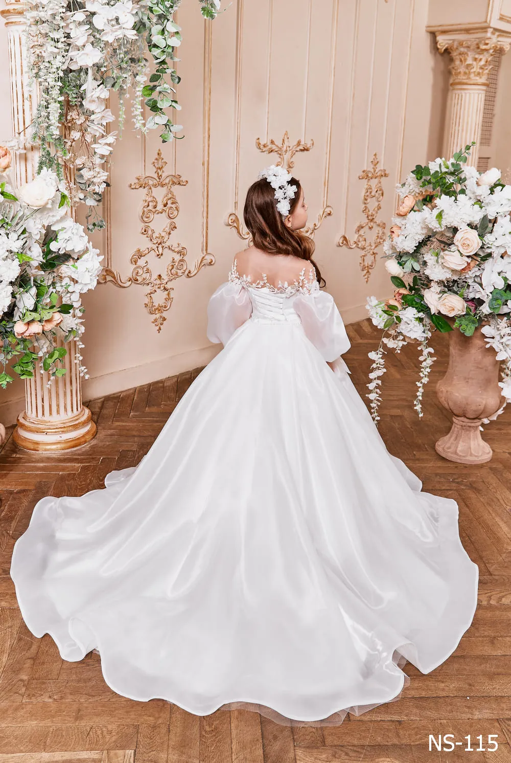 Organza First Communion Dress with Illusion Neckline