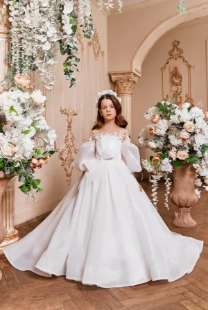 Organza First Communion Dress with Illusion Neckline