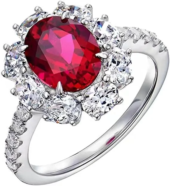 Oval Cut Red Ruby Diamond Halo Engagement Ring