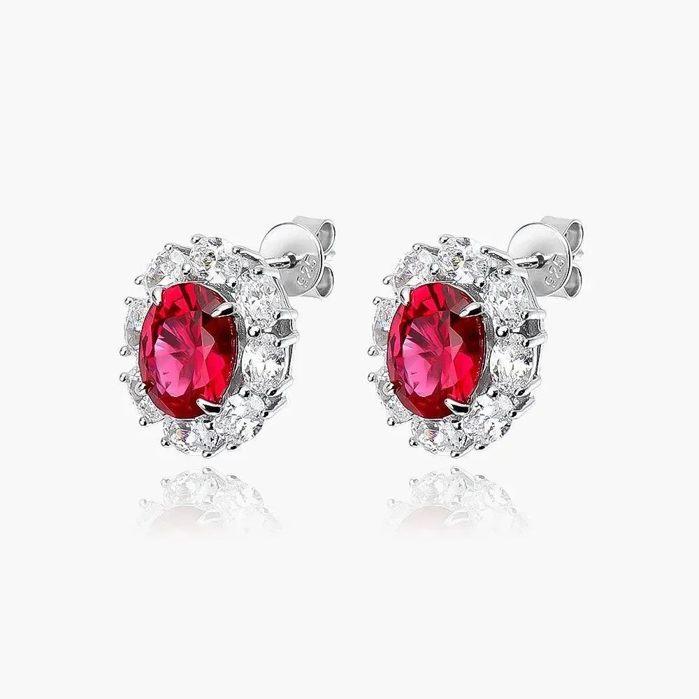 Oval Cut Red Ruby Diamond Halo Engagement Ring