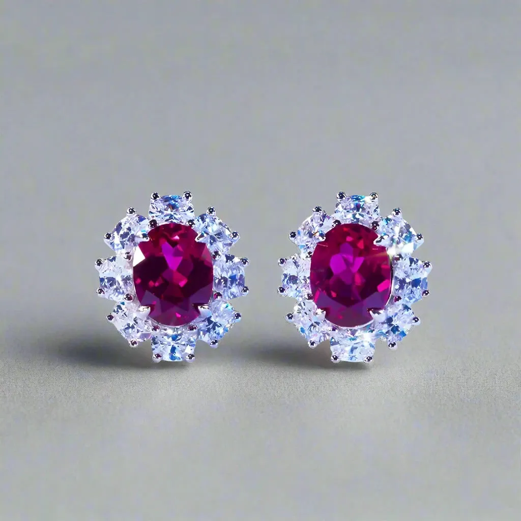 Oval Cut Red Ruby Diamond Halo Engagement Ring