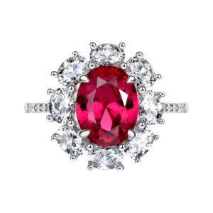 Oval Cut Red Ruby Diamond Halo Engagement Ring