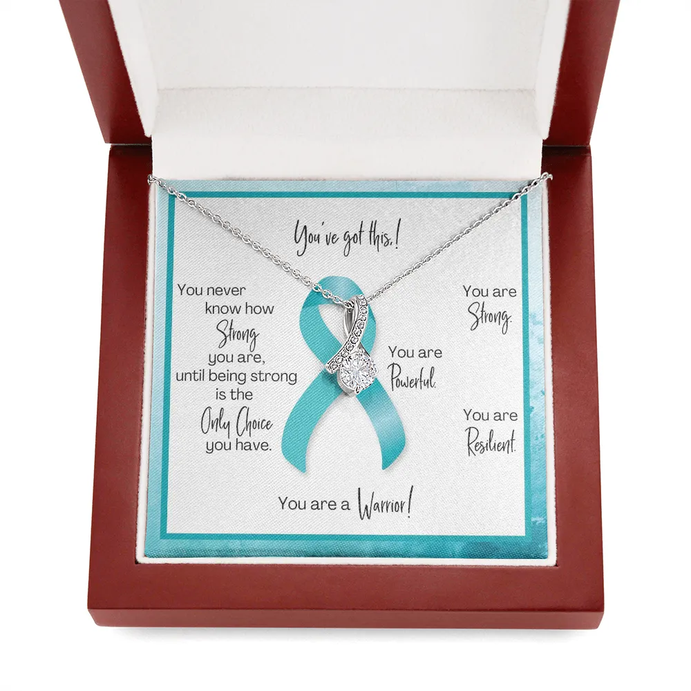 Ovarian Cancer Warrior | Ribbon Necklace | Gift for Survivor, Fighter, Support