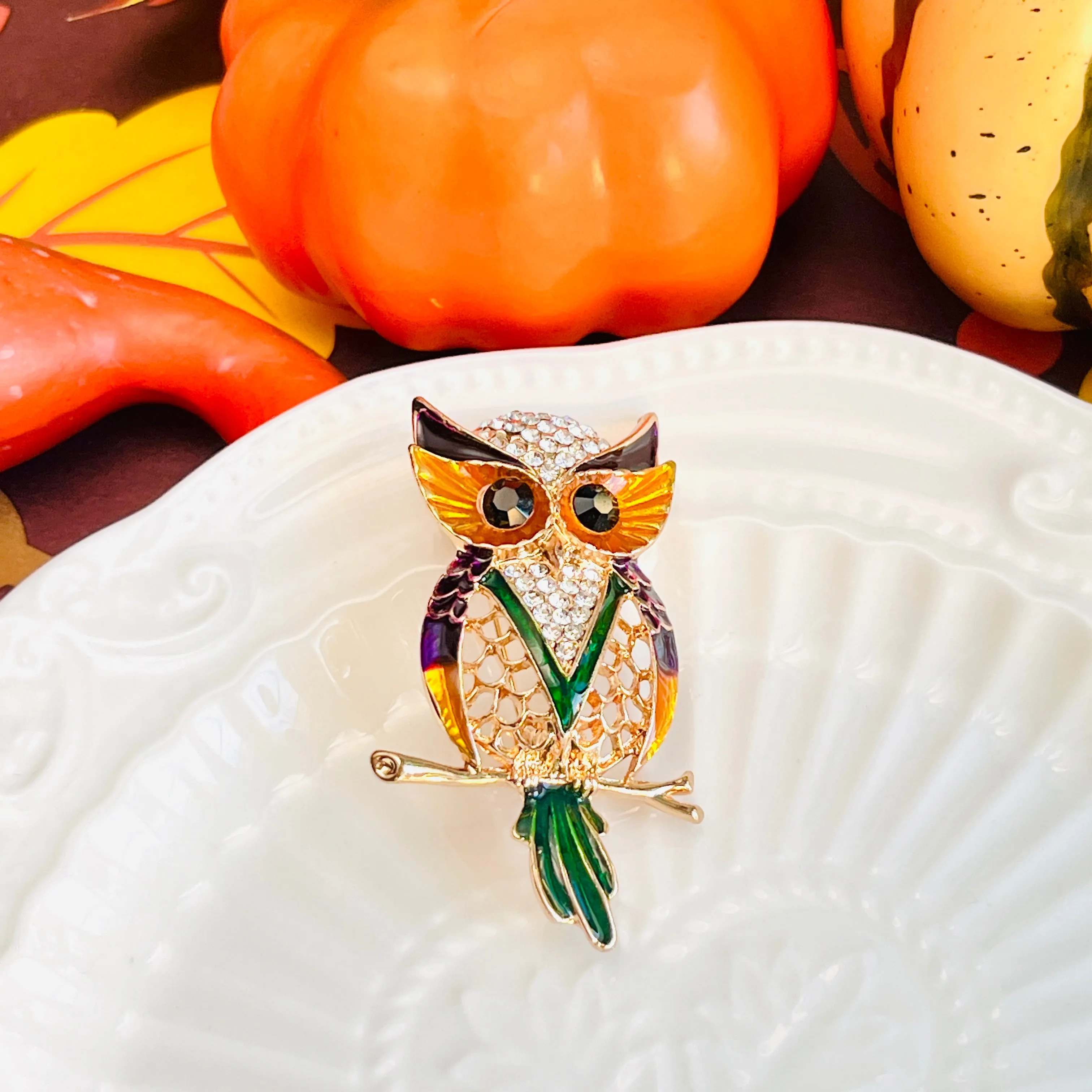 Owl On Branch Brooch