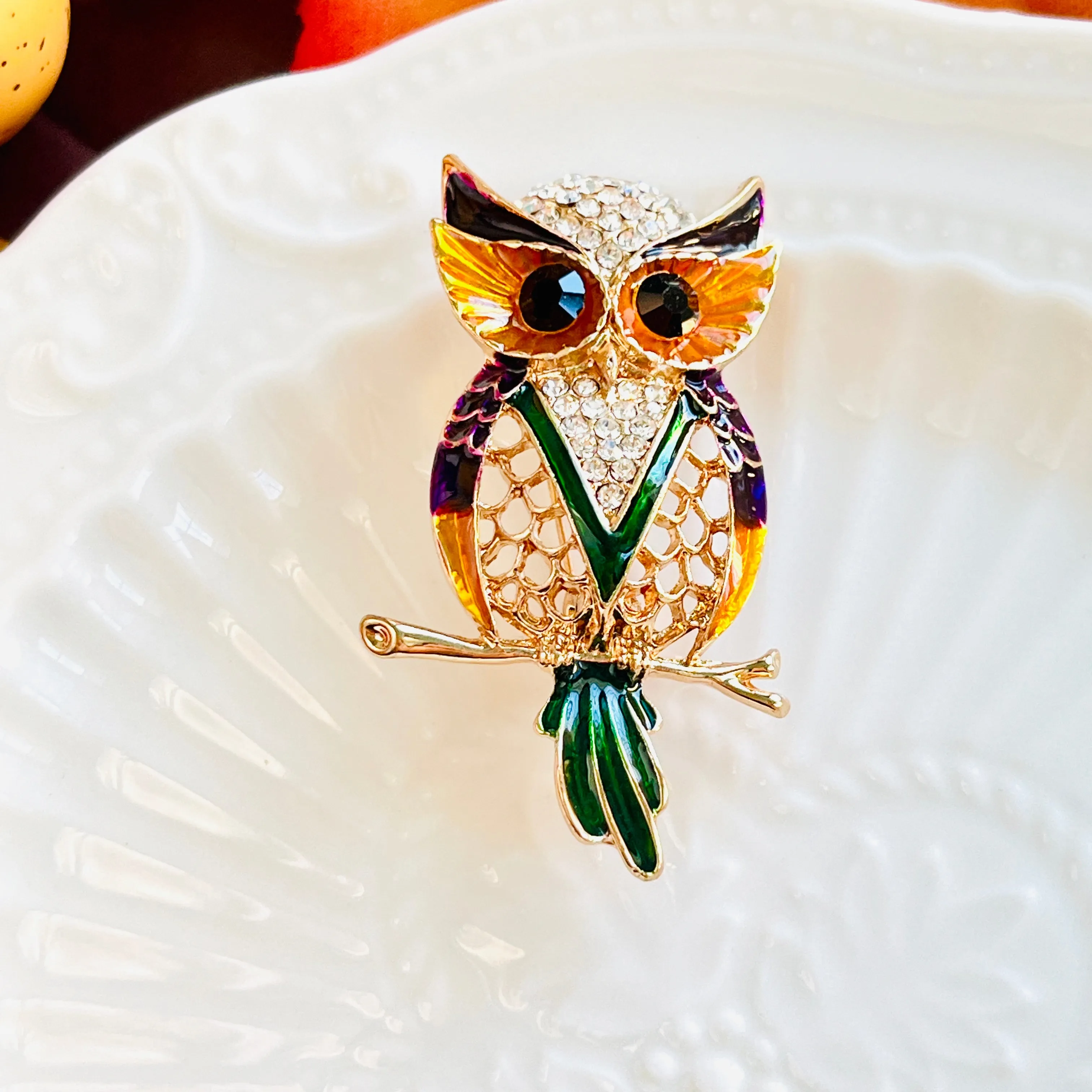 Owl On Branch Brooch