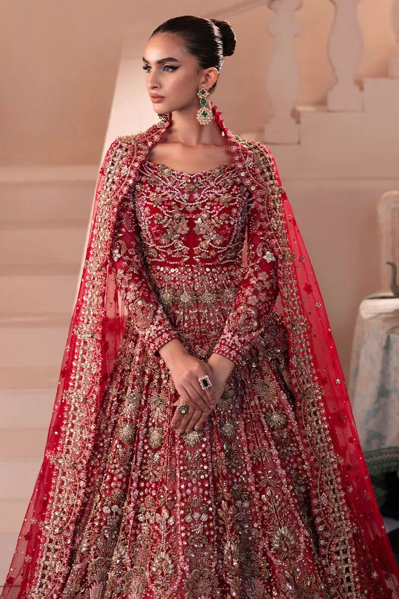 Pakistani Bridal Dress in Pishwas and Red Lehenga Style