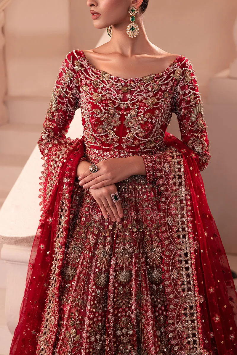 Pakistani Bridal Dress in Pishwas and Red Lehenga Style