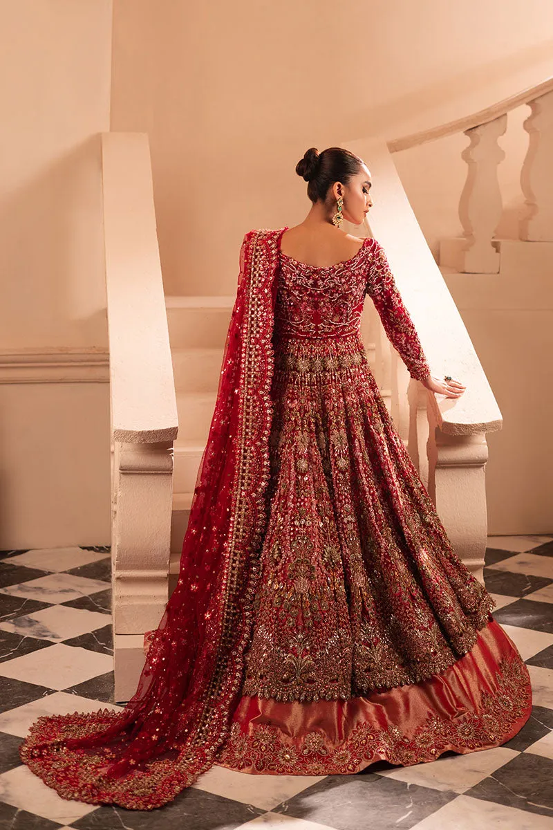 Pakistani Bridal Dress in Pishwas and Red Lehenga Style