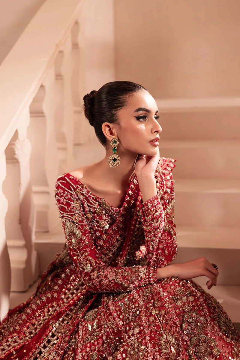 Pakistani Bridal Dress in Pishwas and Red Lehenga Style