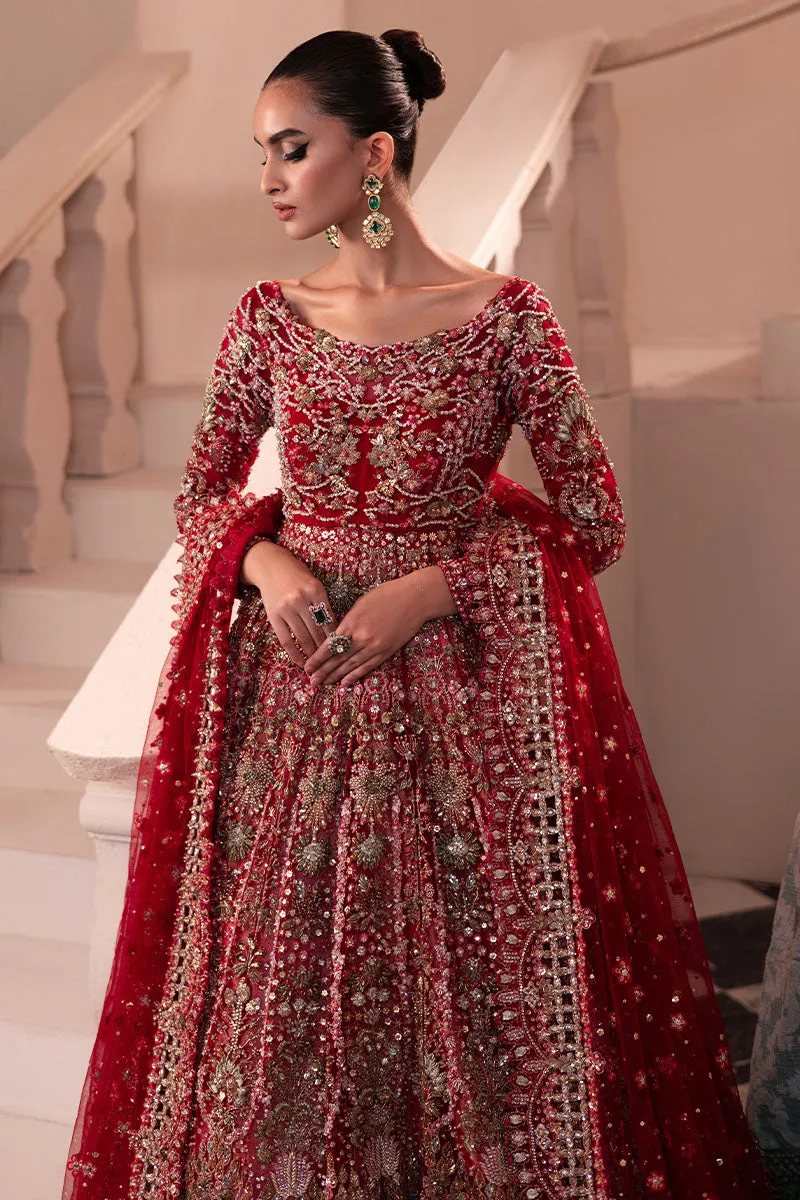 Pakistani Bridal Dress in Pishwas and Red Lehenga Style