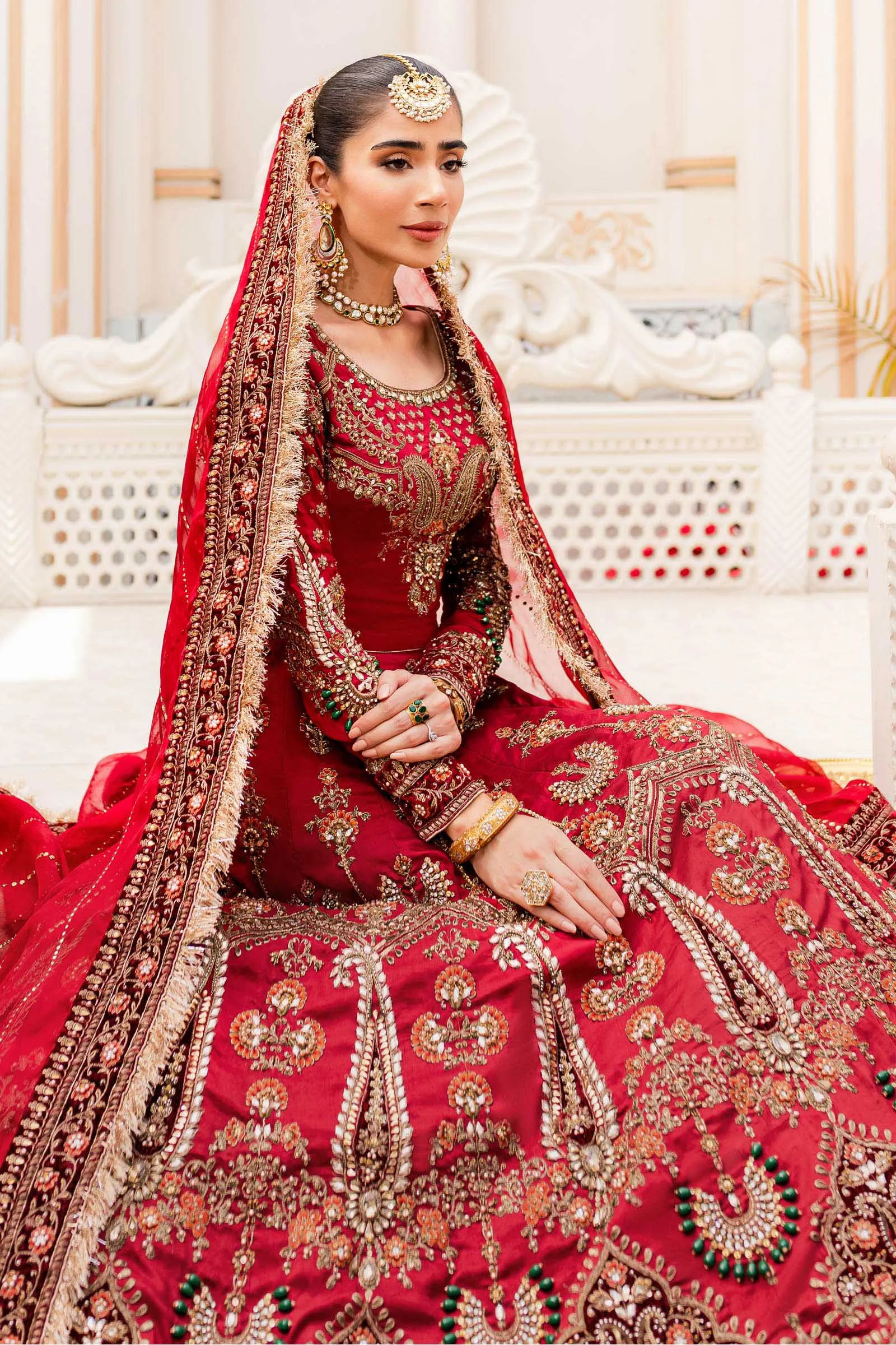 Pakistani Bridal Dress in Red Lehenga and Choli Style