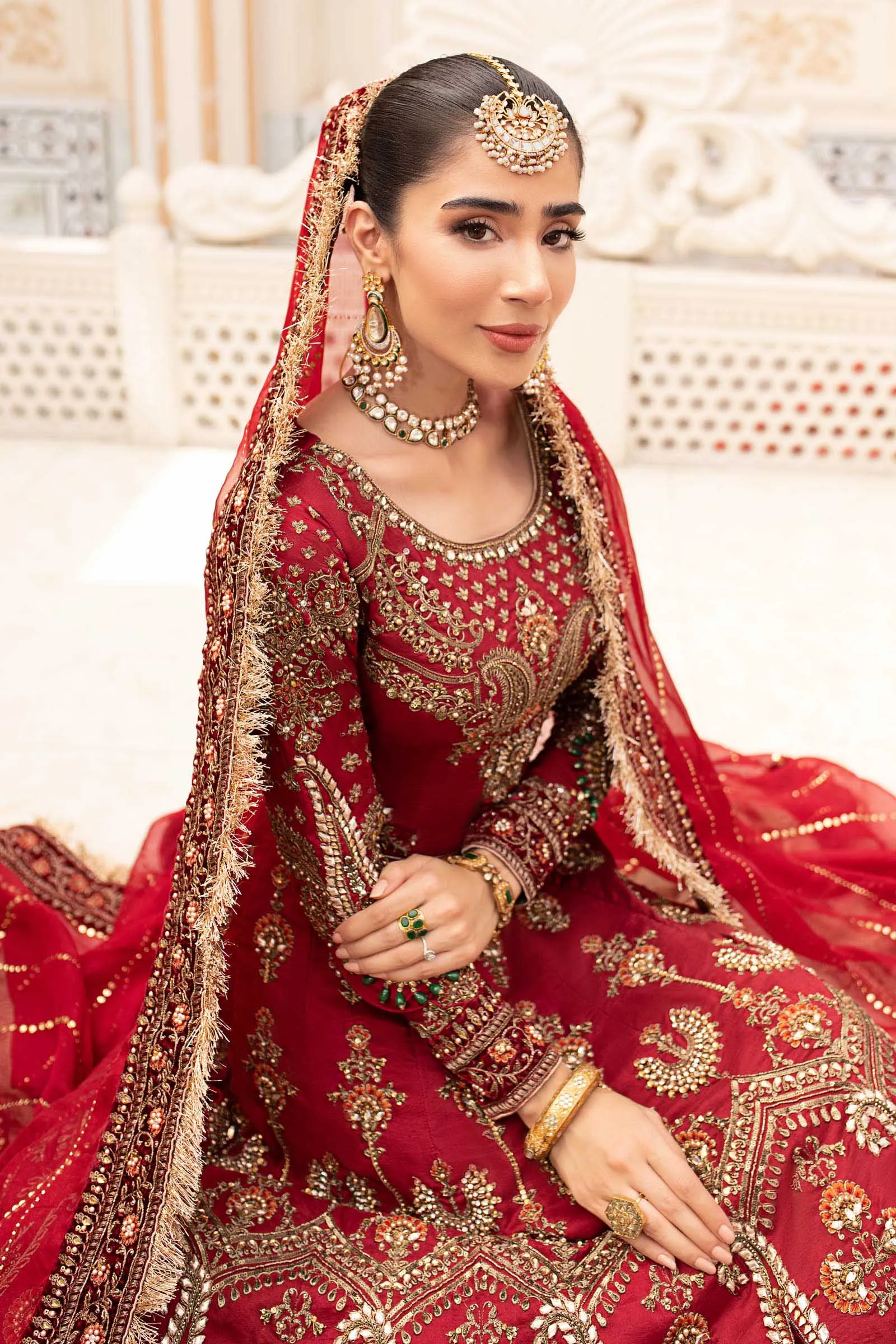 Pakistani Bridal Dress in Red Lehenga and Choli Style