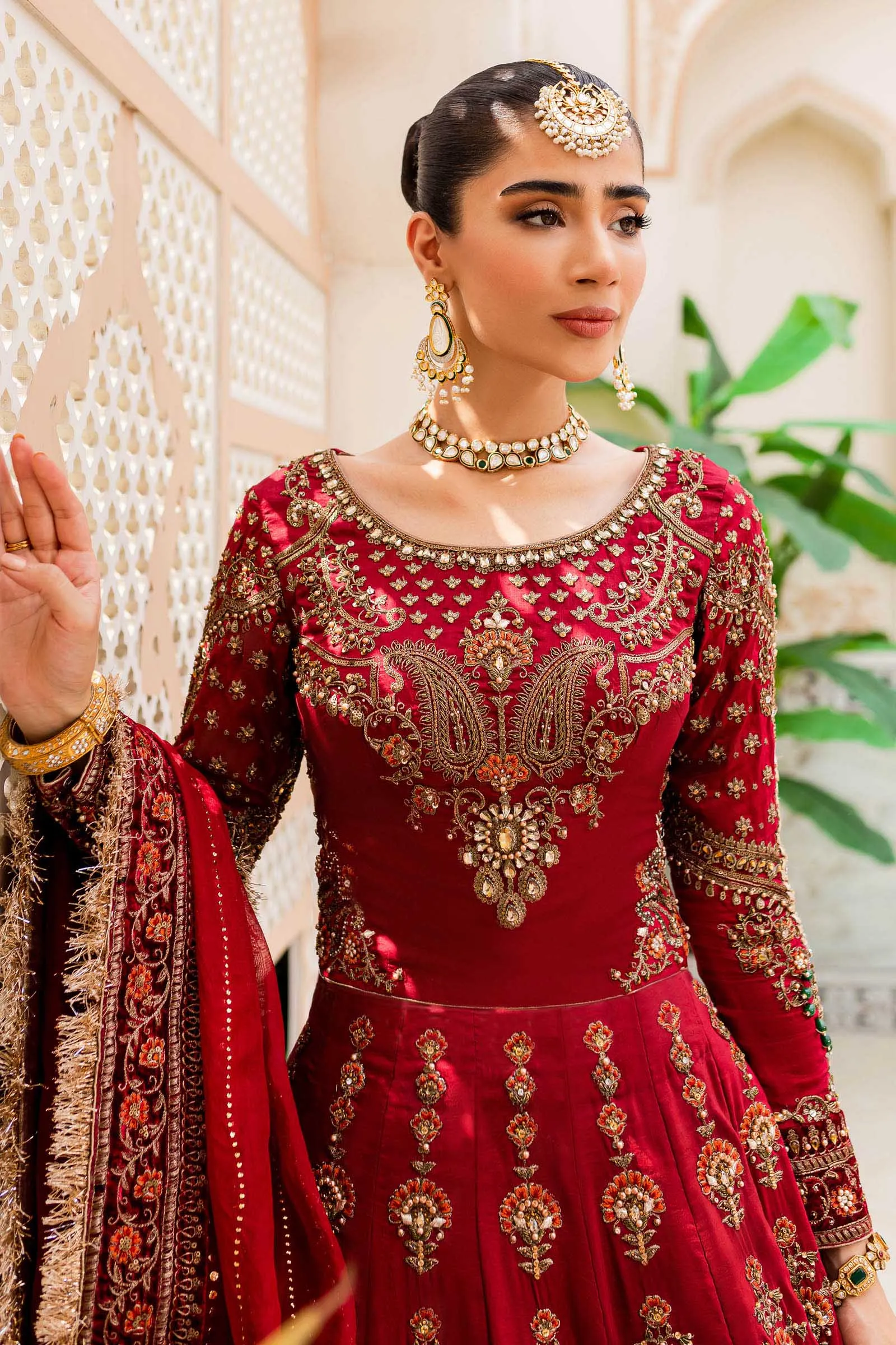 Pakistani Bridal Dress in Red Lehenga and Choli Style