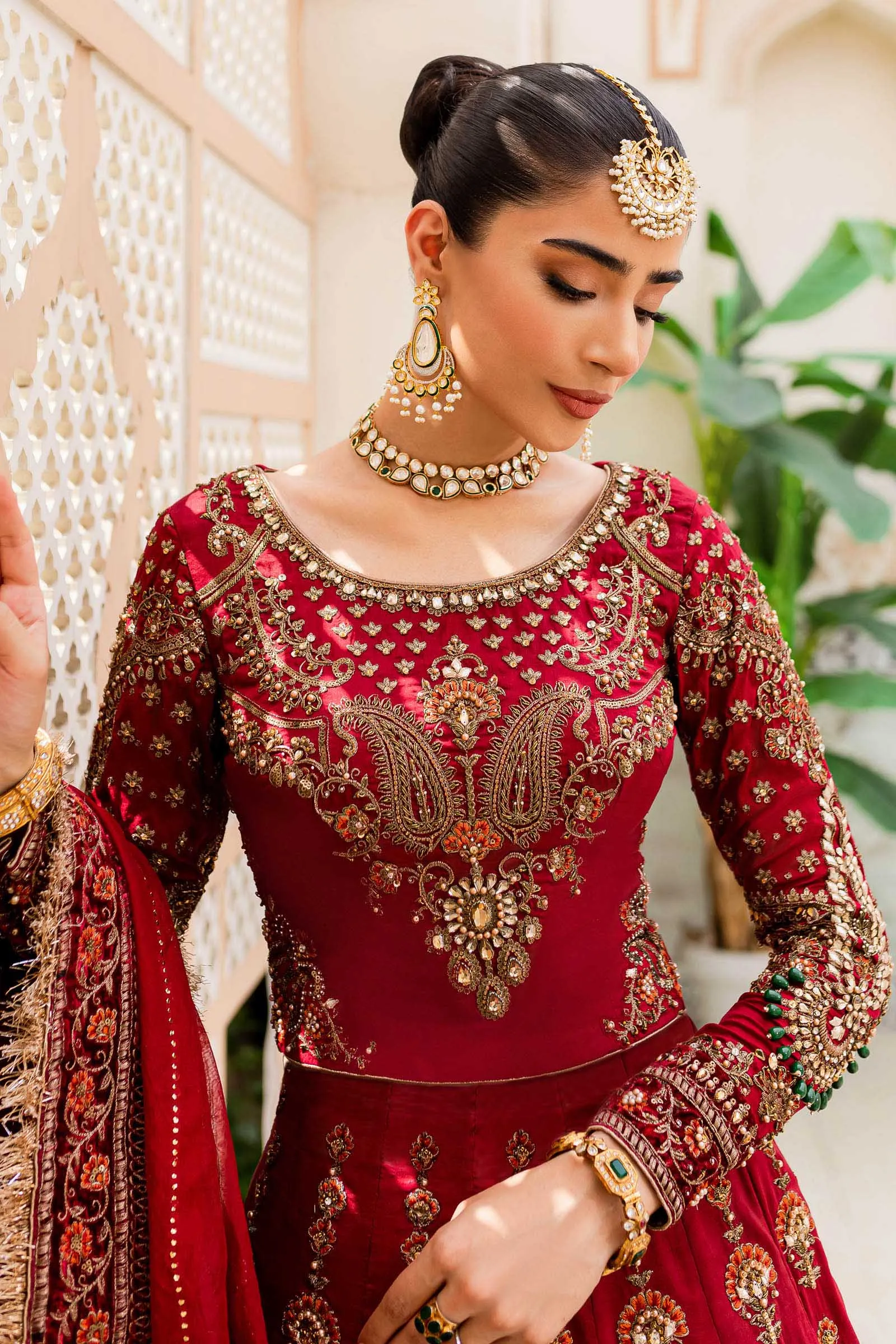 Pakistani Bridal Dress in Red Lehenga and Choli Style