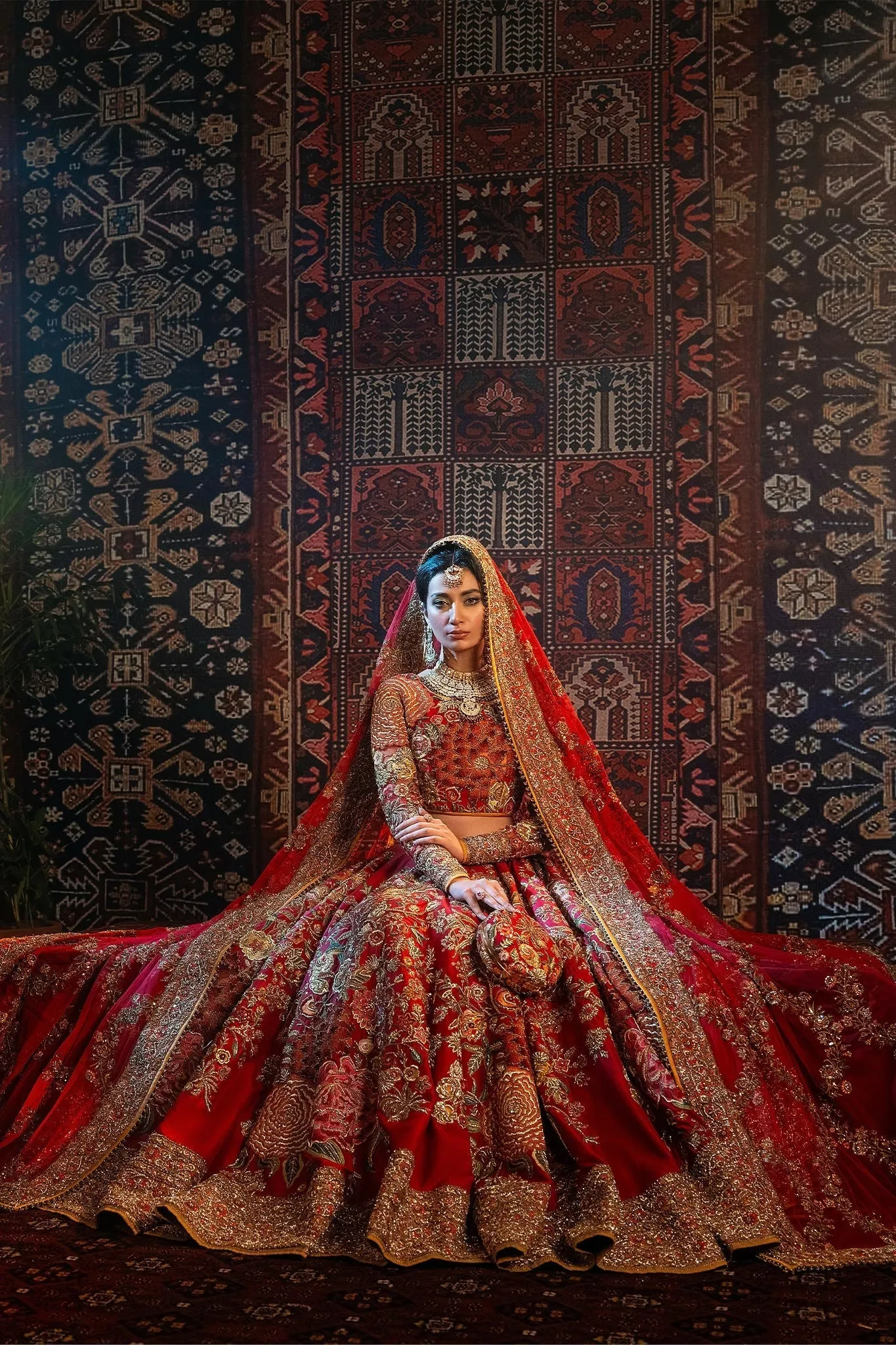Pakistani Bridal Dress in Red Lehenga and Choli Style