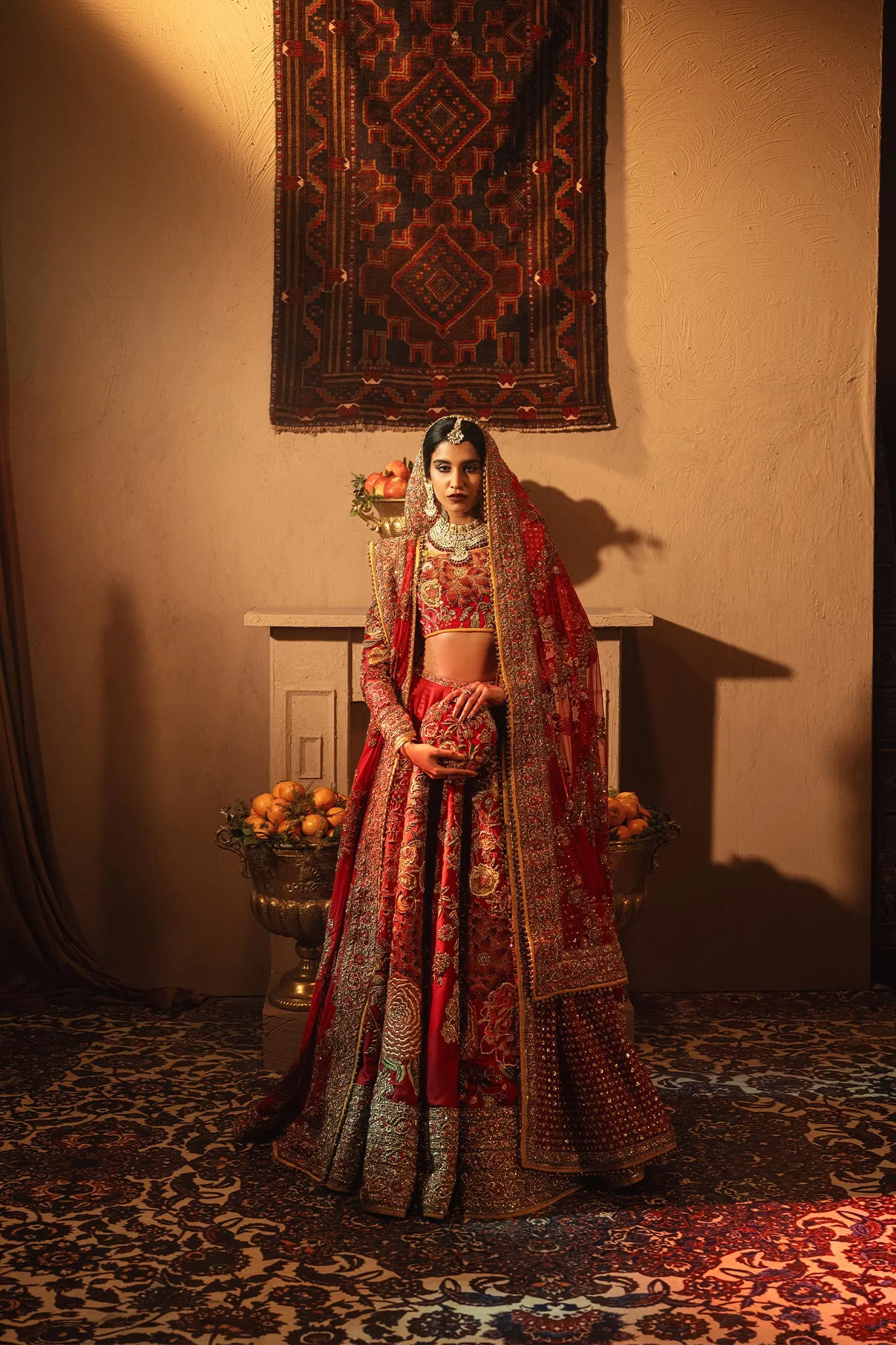 Pakistani Bridal Dress in Red Lehenga and Choli Style