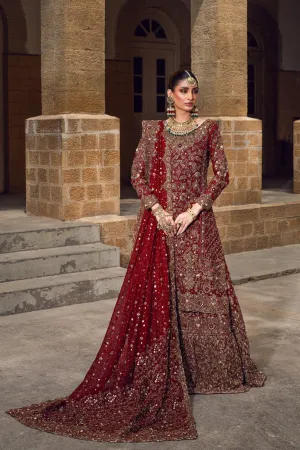 Pakistani Bridal Dress in Red Lehenga and Kameez Style
