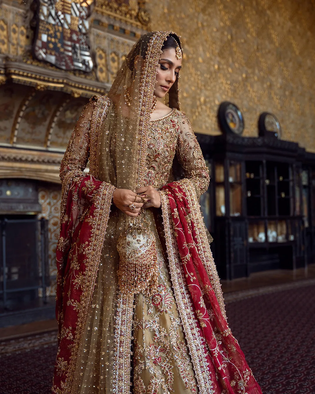 Pakistani Bridal Dress in Tissue Lehenga Choli Style