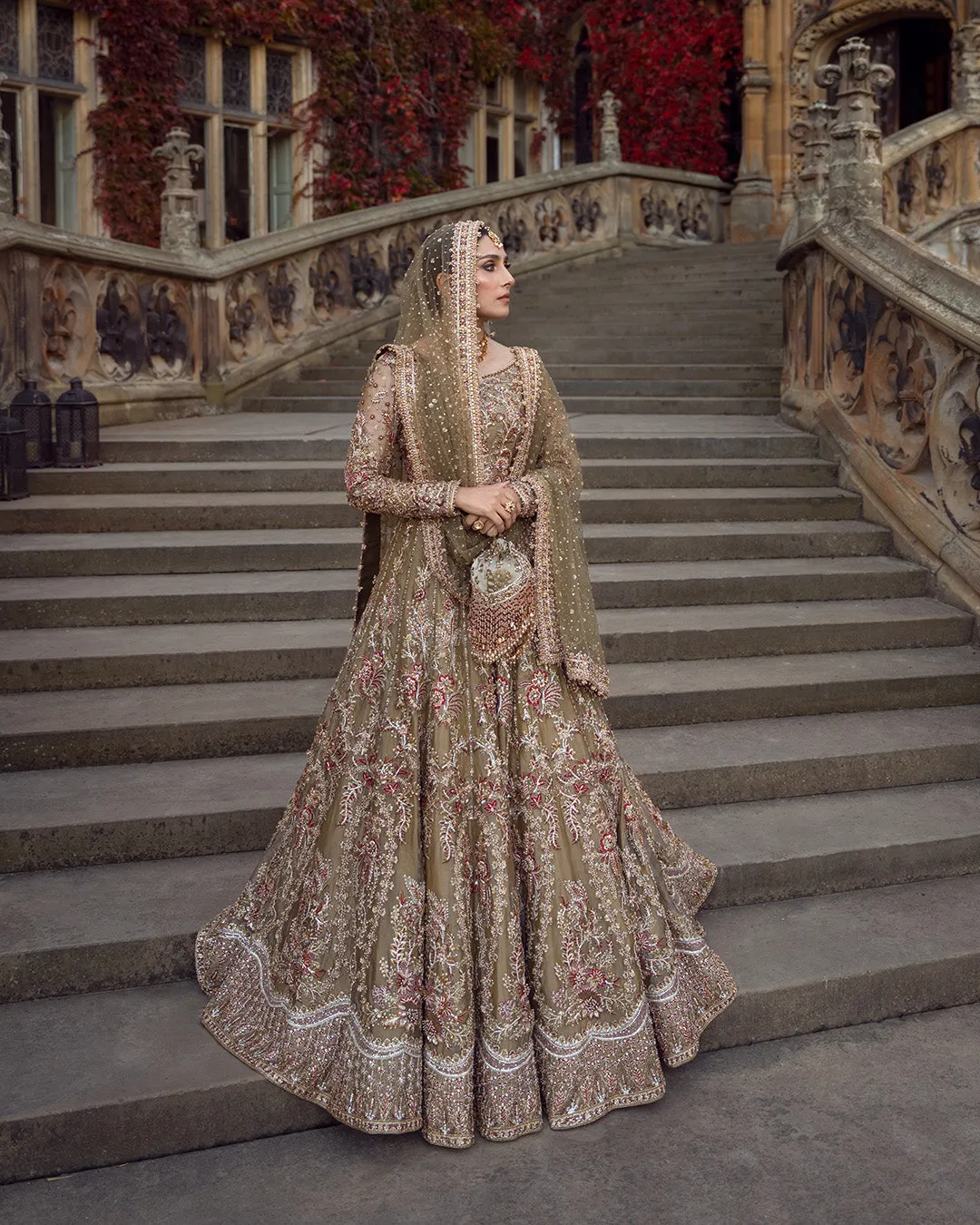 Pakistani Bridal Dress in Tissue Lehenga Choli Style