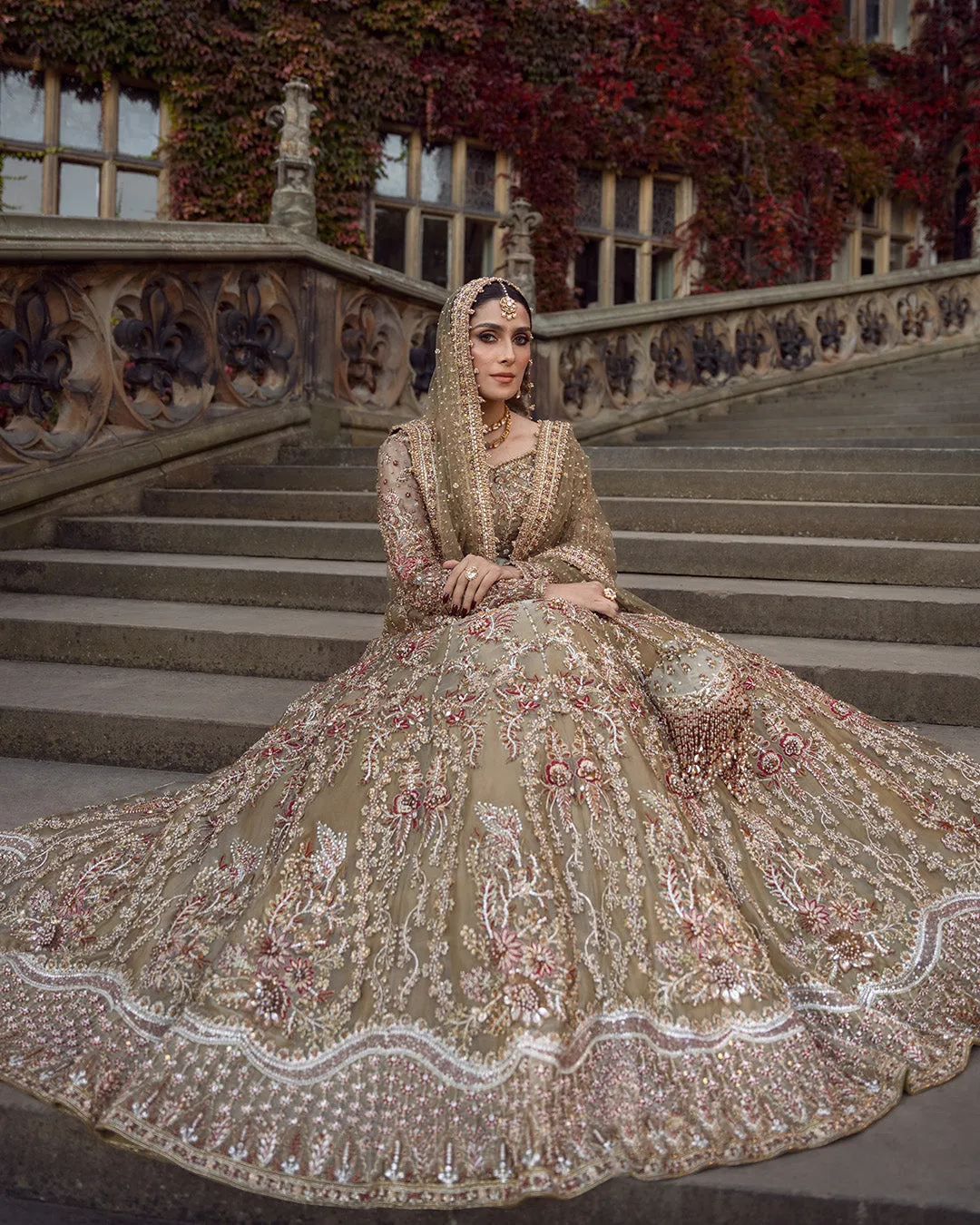 Pakistani Bridal Dress in Tissue Lehenga Choli Style