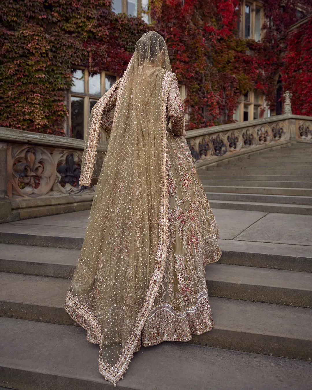 Pakistani Bridal Dress in Tissue Lehenga Choli Style
