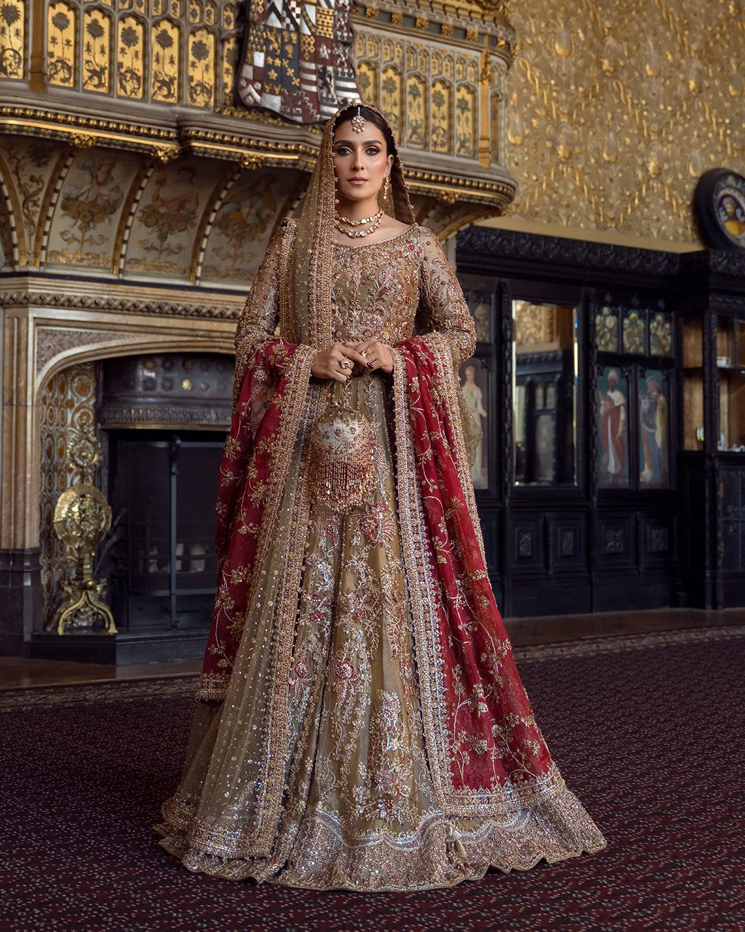 Pakistani Bridal Dress in Tissue Lehenga Choli Style