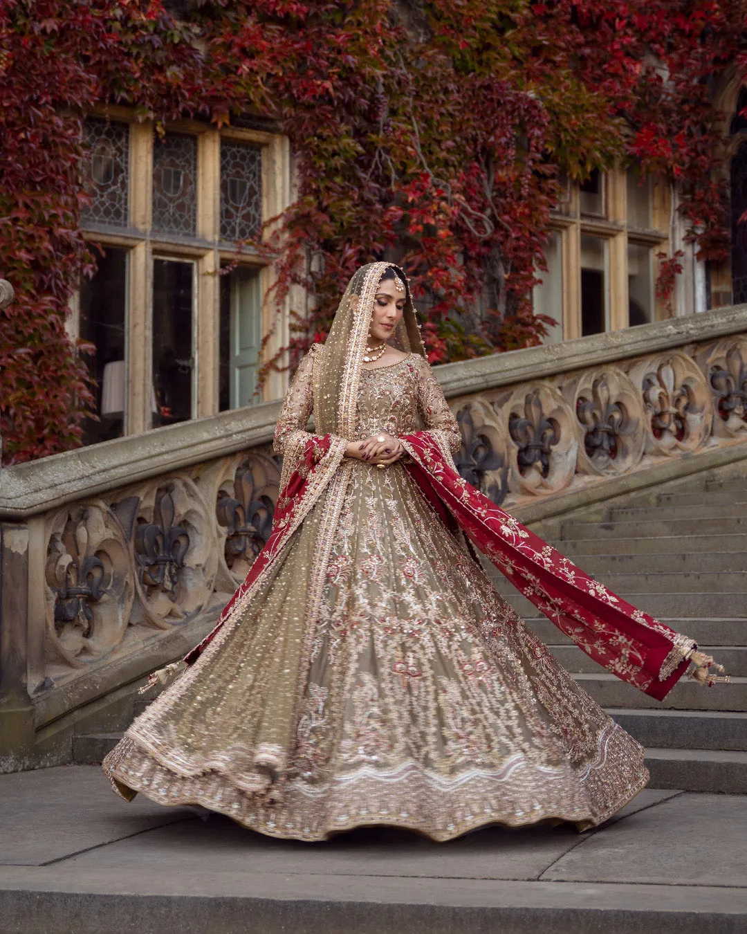 Pakistani Bridal Dress in Tissue Lehenga Choli Style