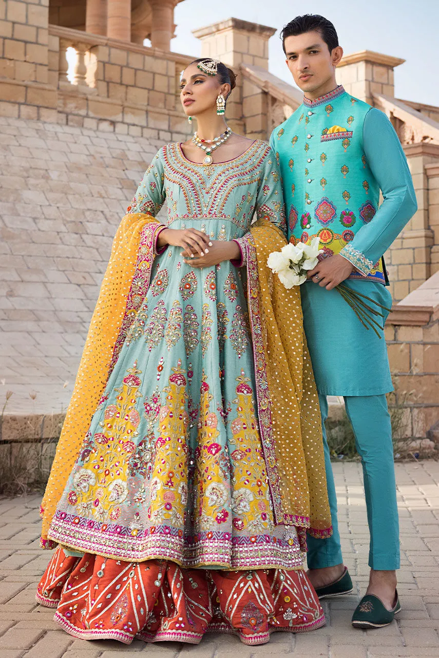 Pakistani Bridal Lehenga Frock and Dupatta Mehndi Dress
