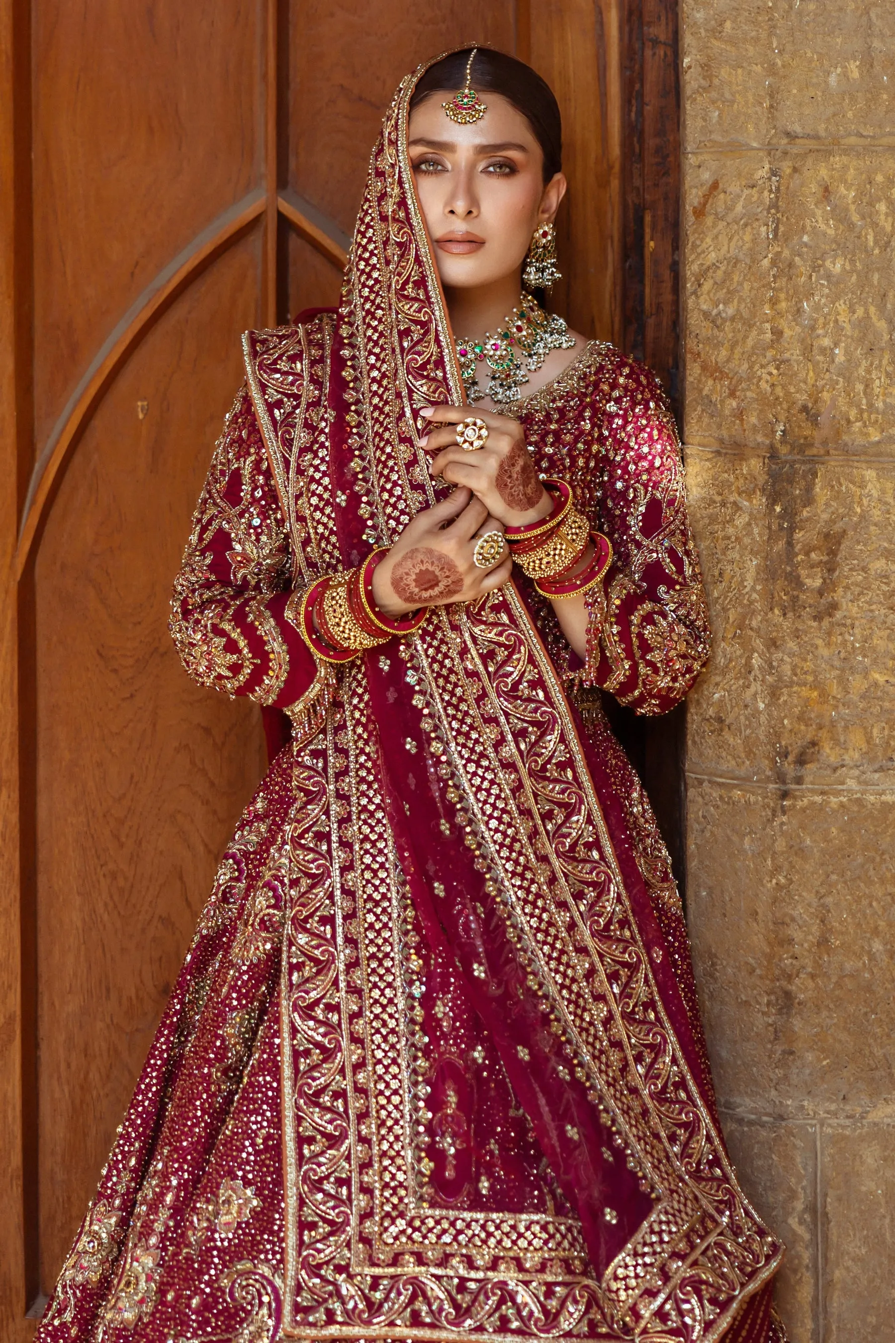 Pakistani Bridal Outfit in Plum Lehenga Choli Style