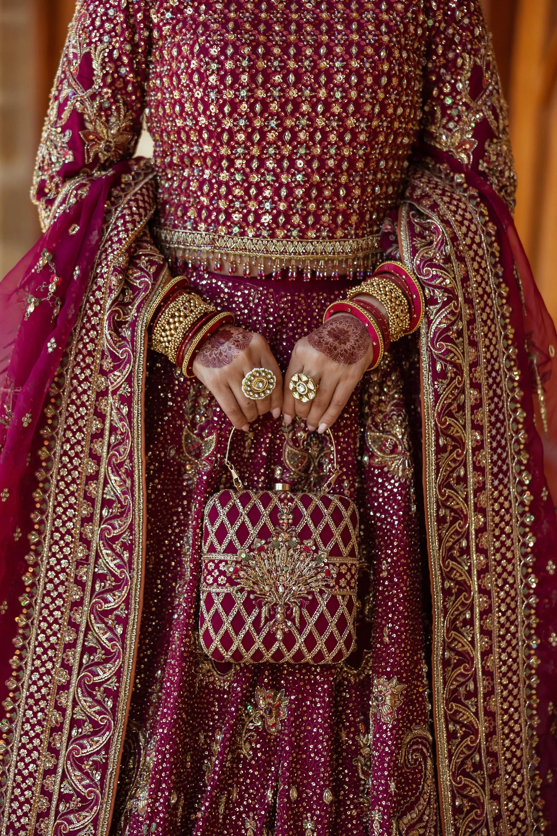 Pakistani Bridal Outfit in Plum Lehenga Choli Style