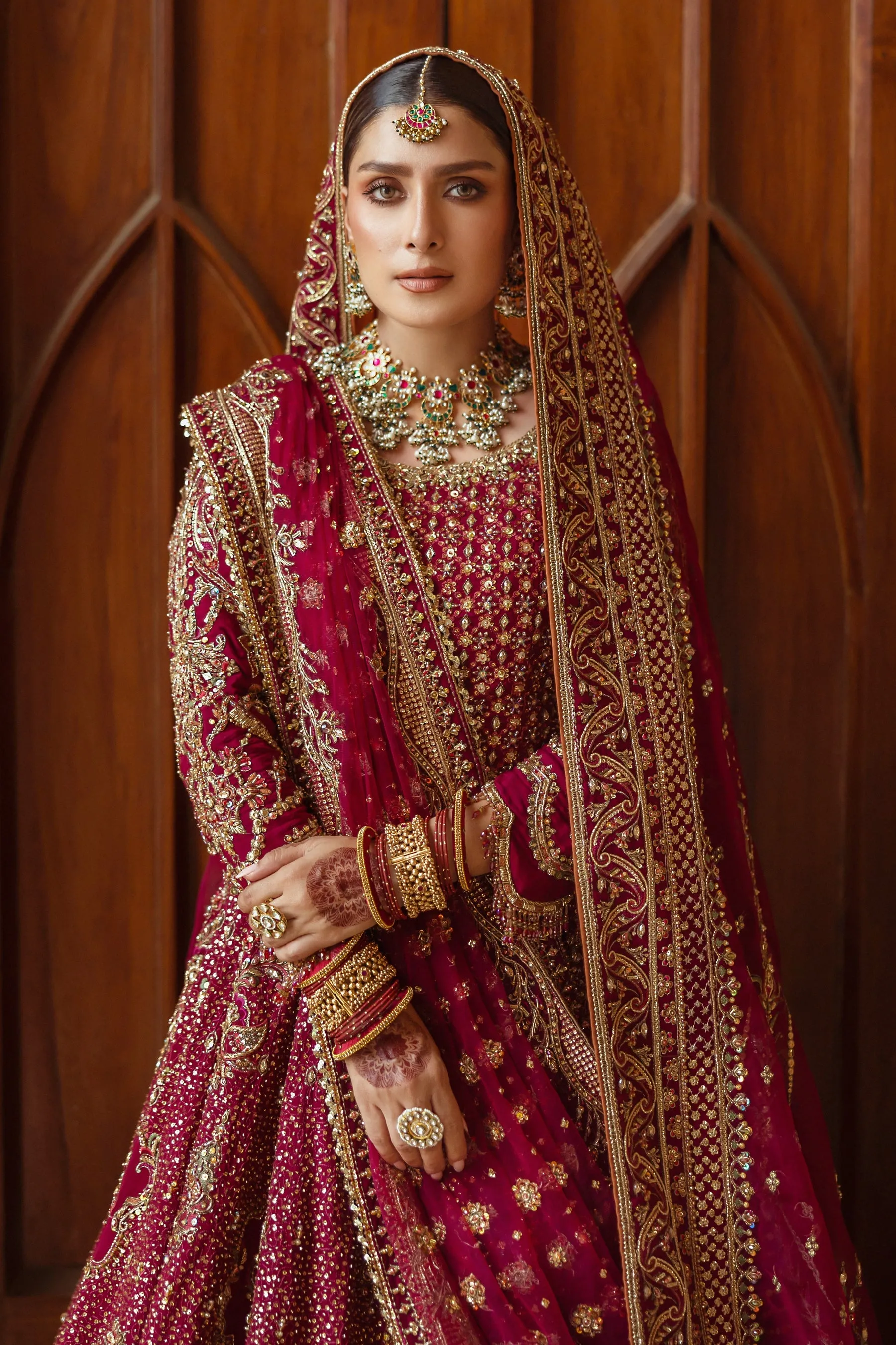 Pakistani Bridal Outfit in Plum Lehenga Choli Style