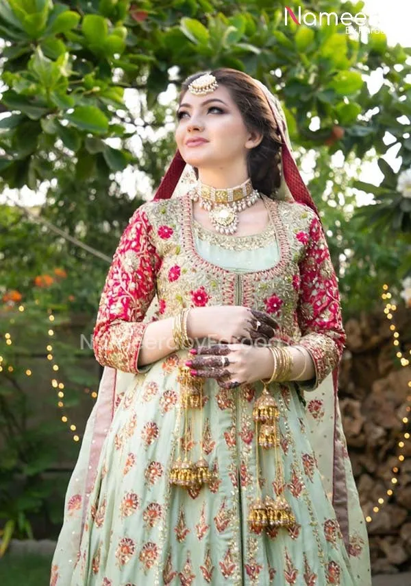 Pakistani Bridal Pishwas Dress in Mint Color #BS506