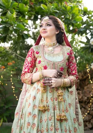 Pakistani Bridal Pishwas Dress in Mint Color #BS506