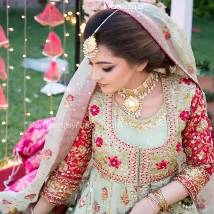 Pakistani Bridal Pishwas Dress in Mint Color #BS506
