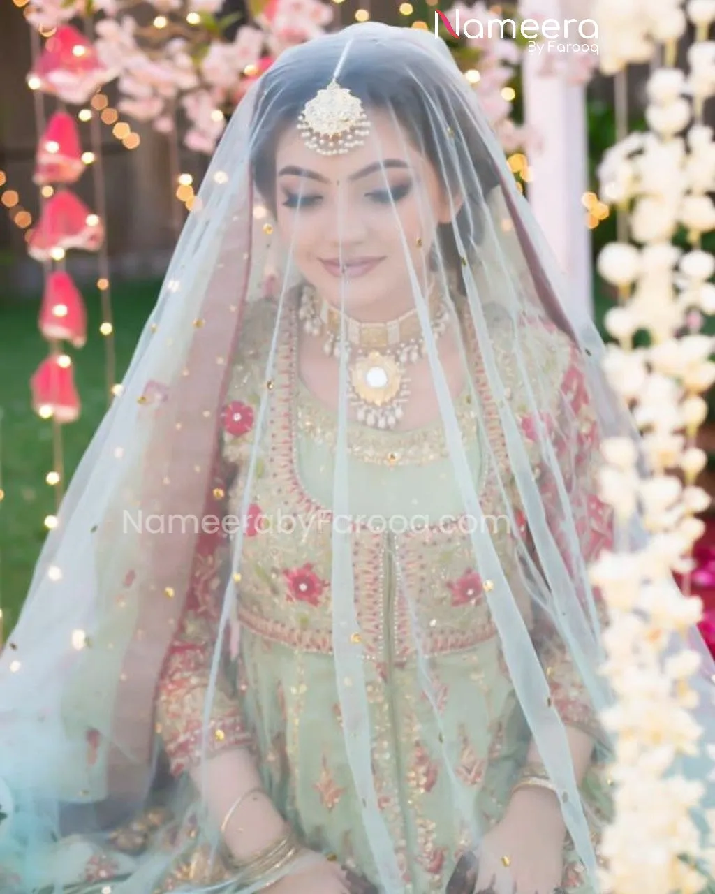 Pakistani Bridal Pishwas Dress in Mint Color #BS506