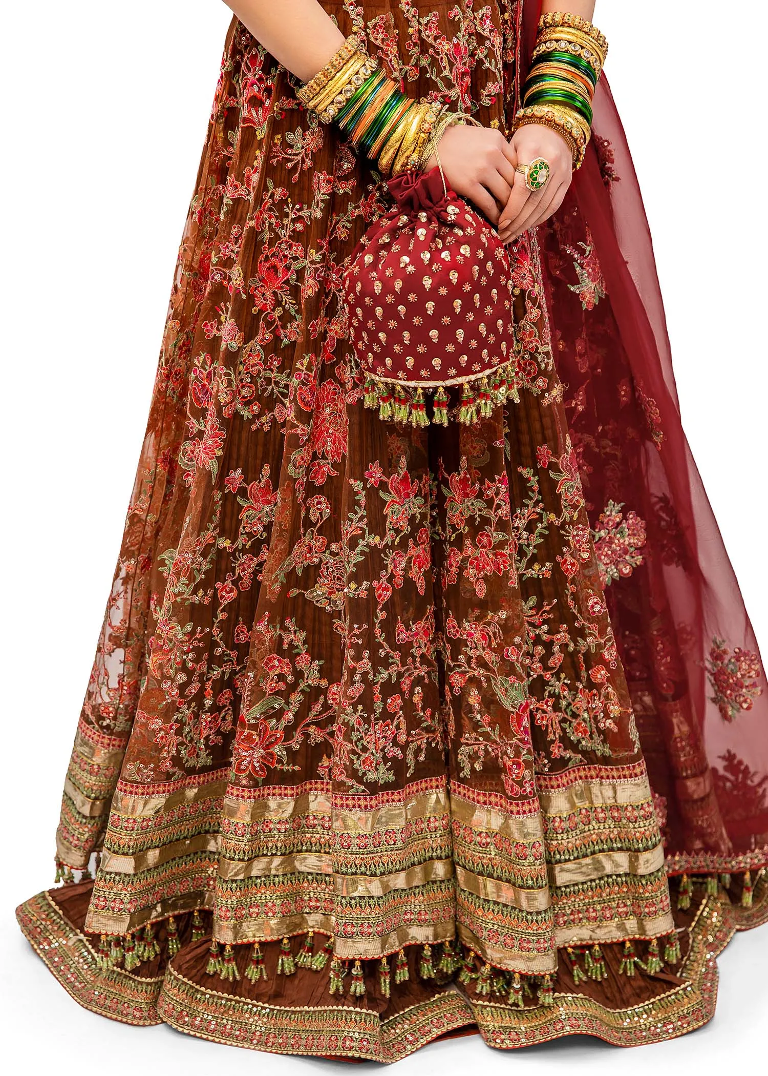 Pakistani Bridal Pishwas Frock with Sharara and Dupatta