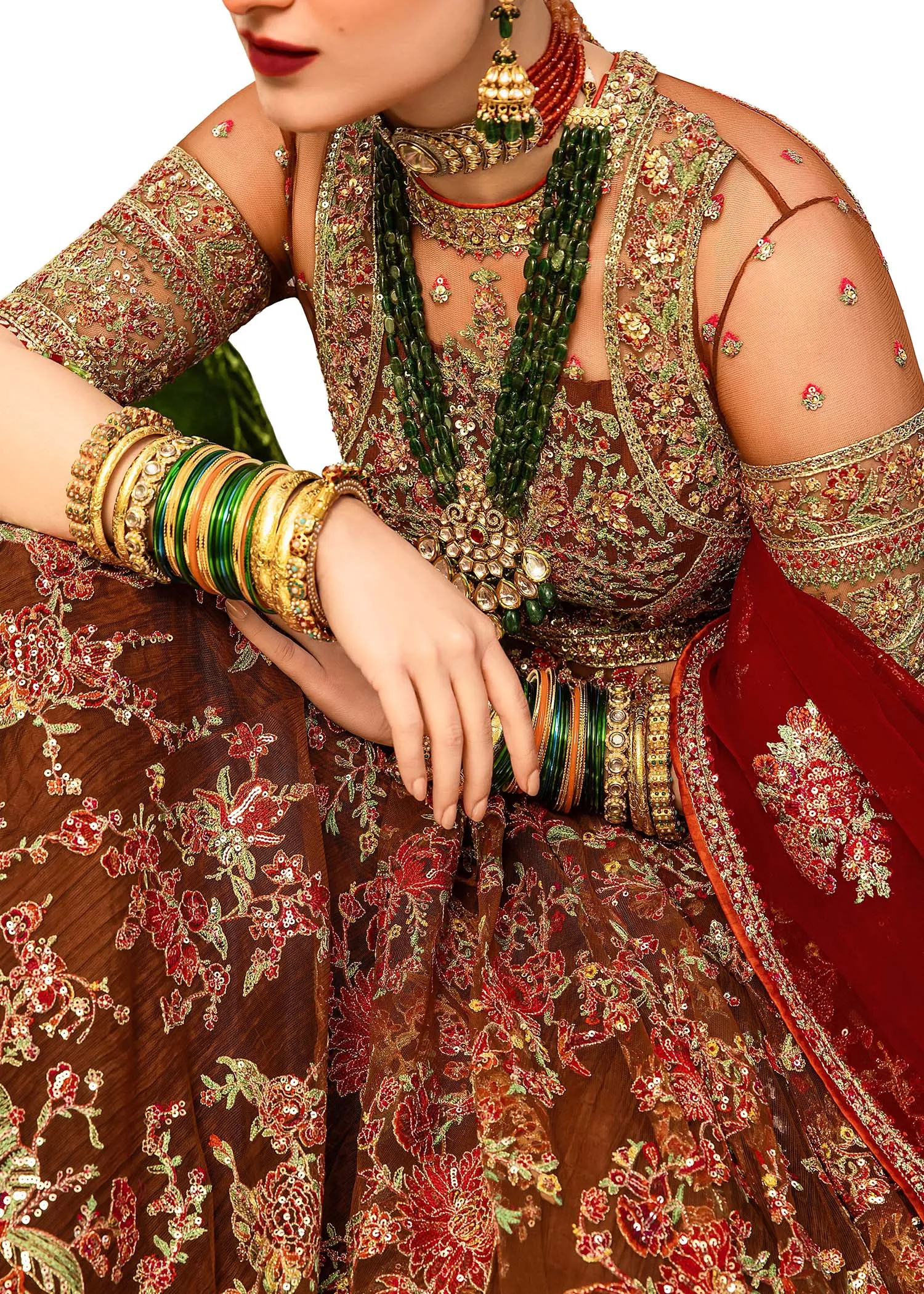 Pakistani Bridal Pishwas Frock with Sharara and Dupatta