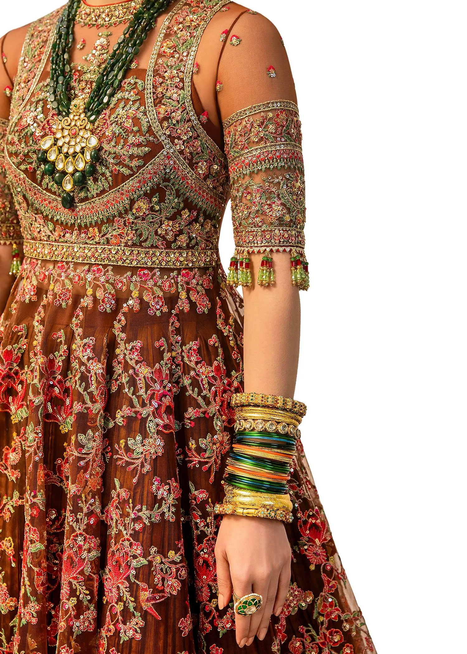 Pakistani Bridal Pishwas Frock with Sharara and Dupatta
