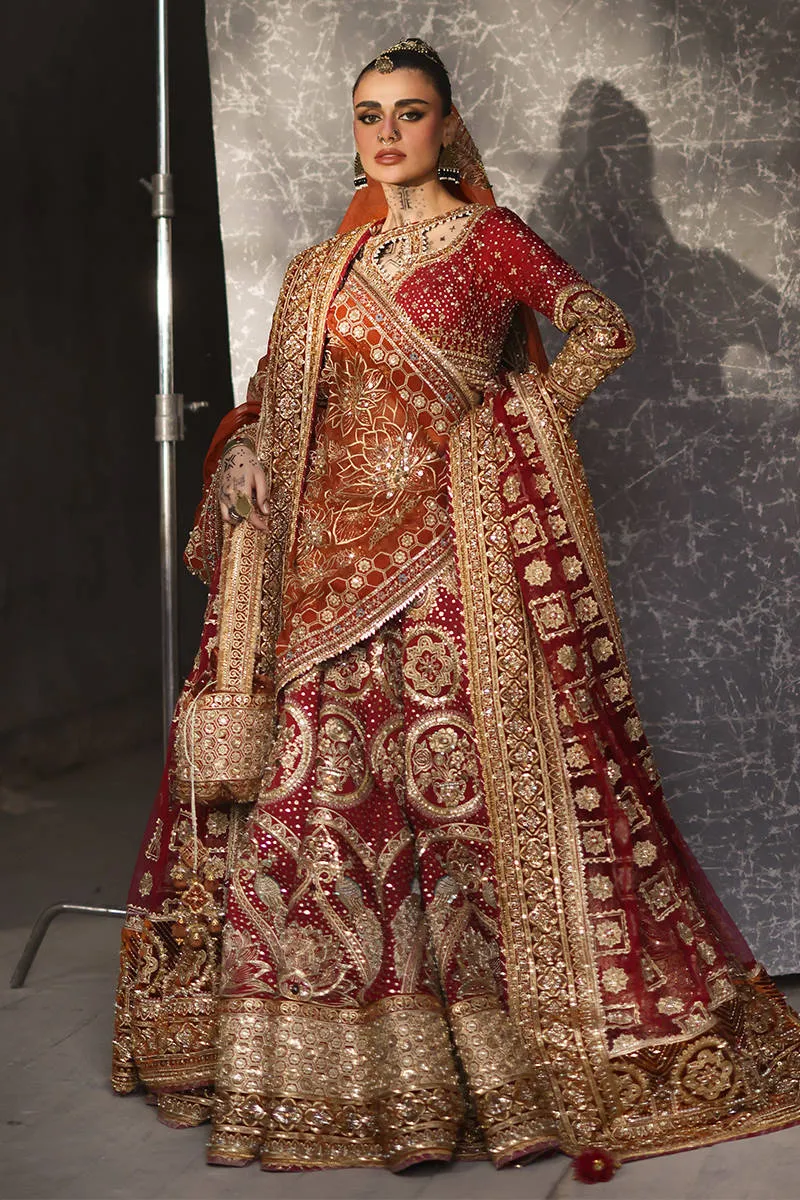 Pakistani Bridal Red Lehenga Choli with Double Dupattas