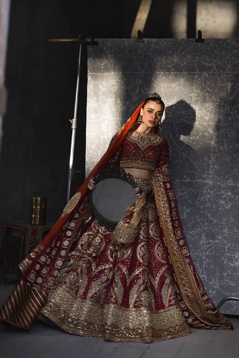 Pakistani Bridal Red Lehenga Choli with Double Dupattas